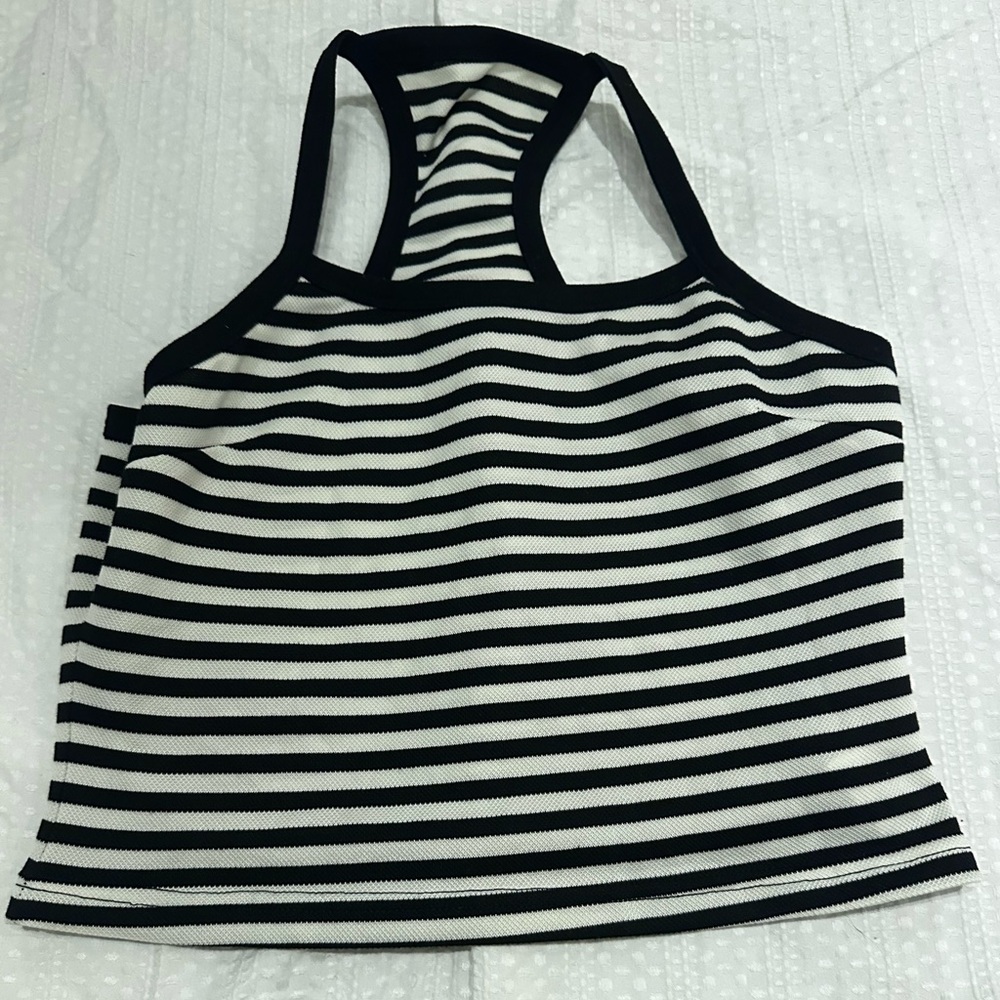 adidas Black and White Striped Racerback Tank